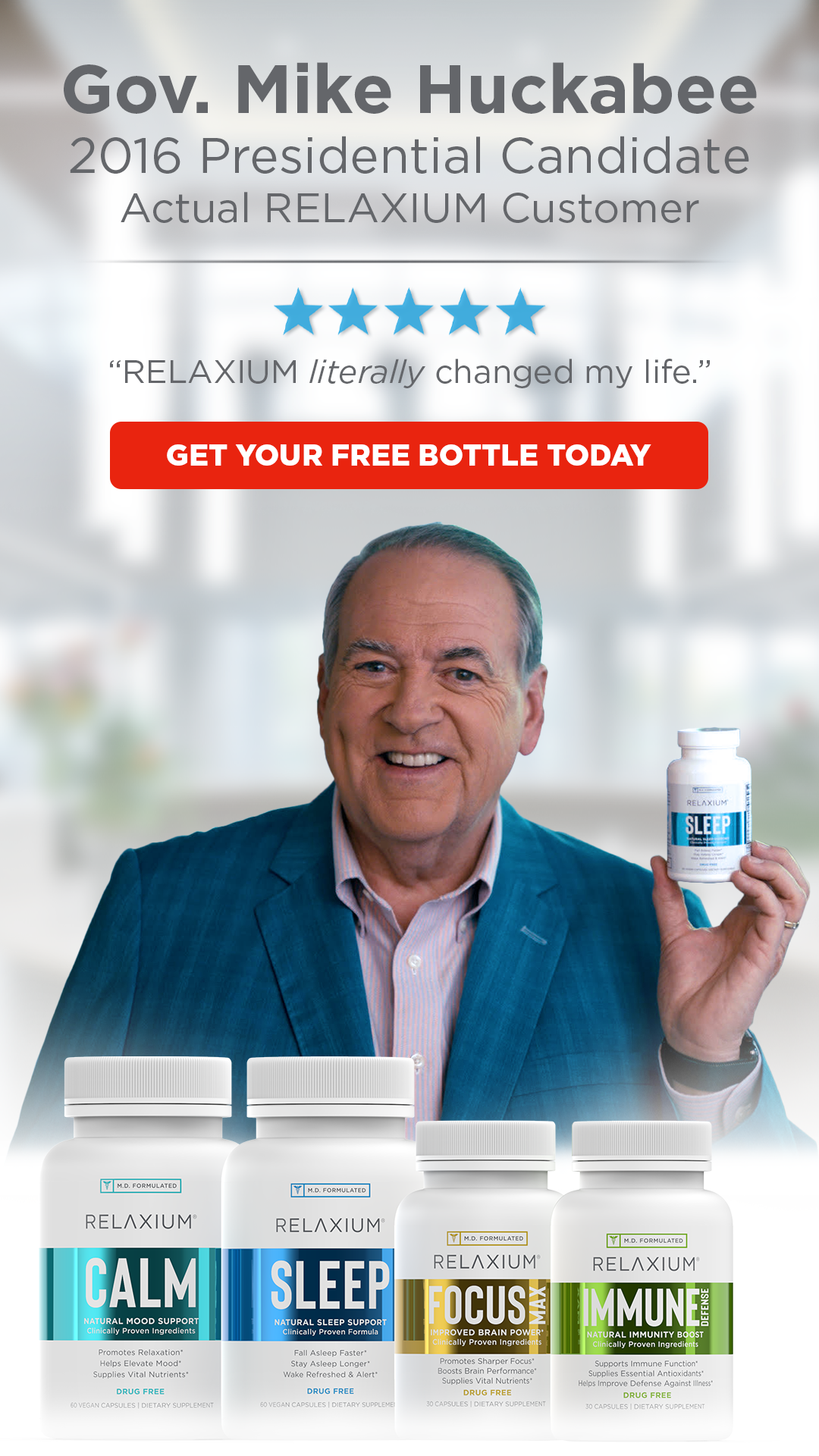 Mike Huckabee showing Relaxium products
